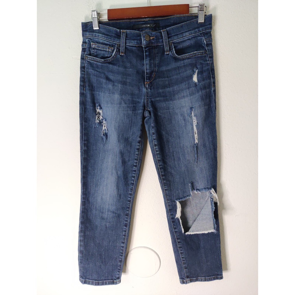 3/$20 Joe's Jeans Blue Distressed Ripped Knee Cropped Slim Straight Jeans 27